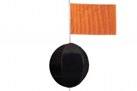 A square flag having above or below it a ball